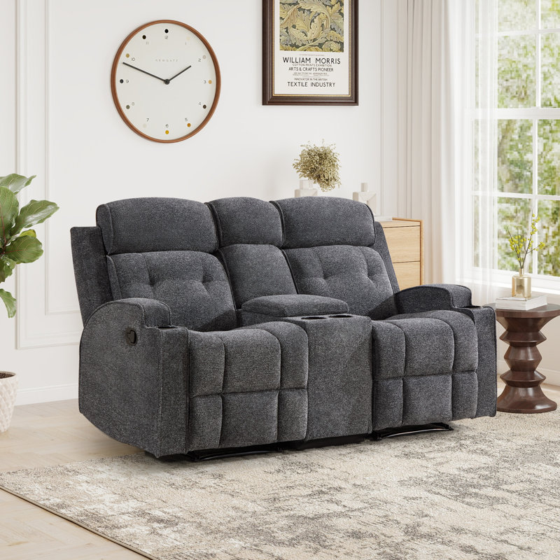 67.32" Wide Manual Reclining Loveseat With Hidden Storage Console And Dual Cup Holders, Dark Gray