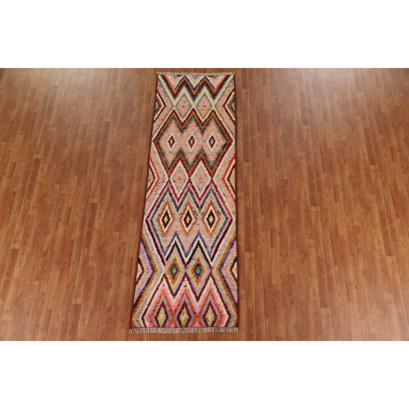 One-of-a-Kind 3'2" X 9'6" New Age Runner Wool Area Rug in Light Pink