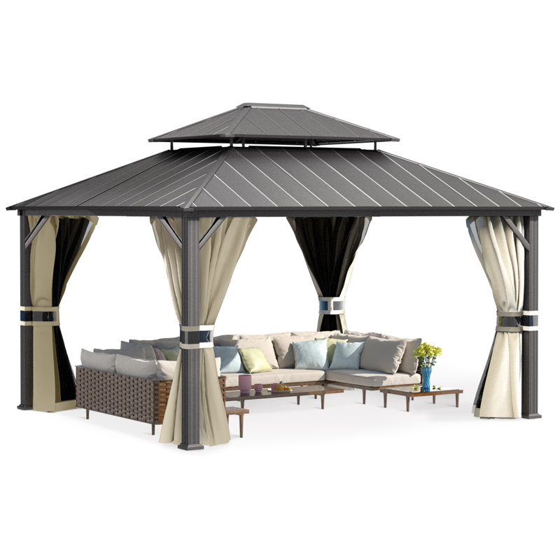 Pavillon de jardin permanent en métal P 12 pi Florence, Beige