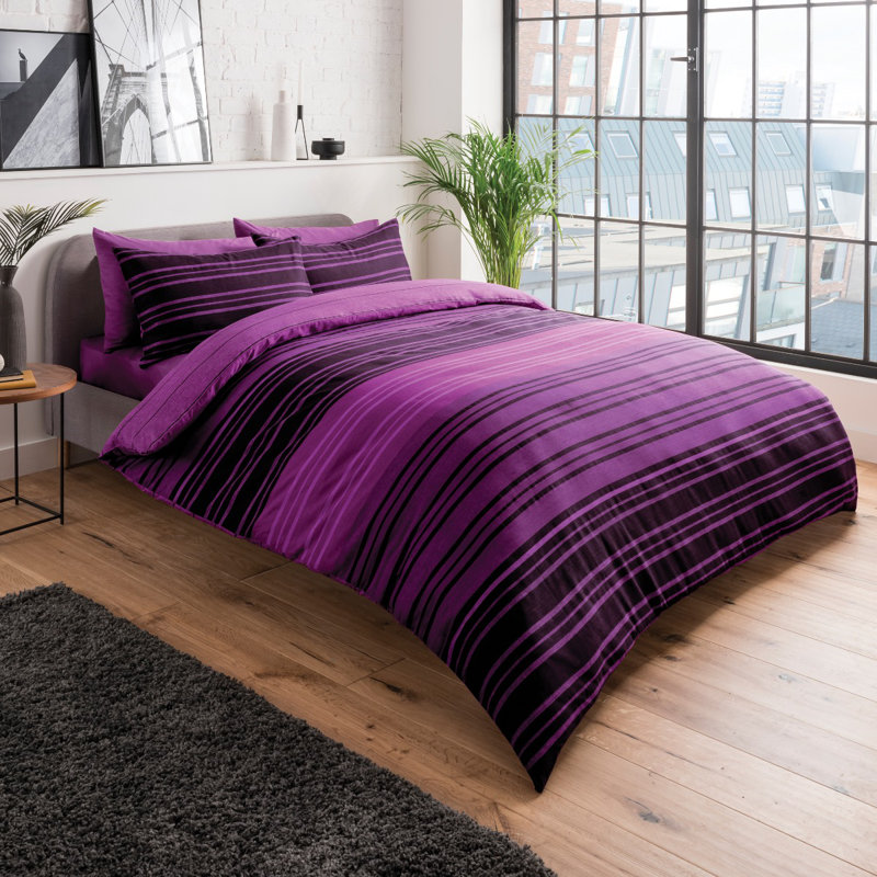 Crestmoor Striped Duvet Cover with Pillowcases, Single - 1 Standard Pillowcase, Purple