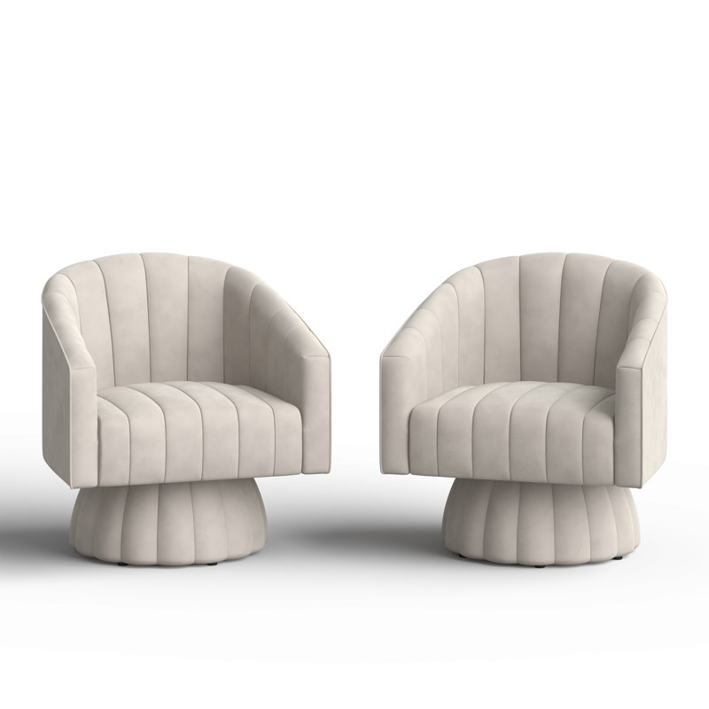 Upholstered Oversize Swivel Armchair (Set Of 2), Beige Polyester