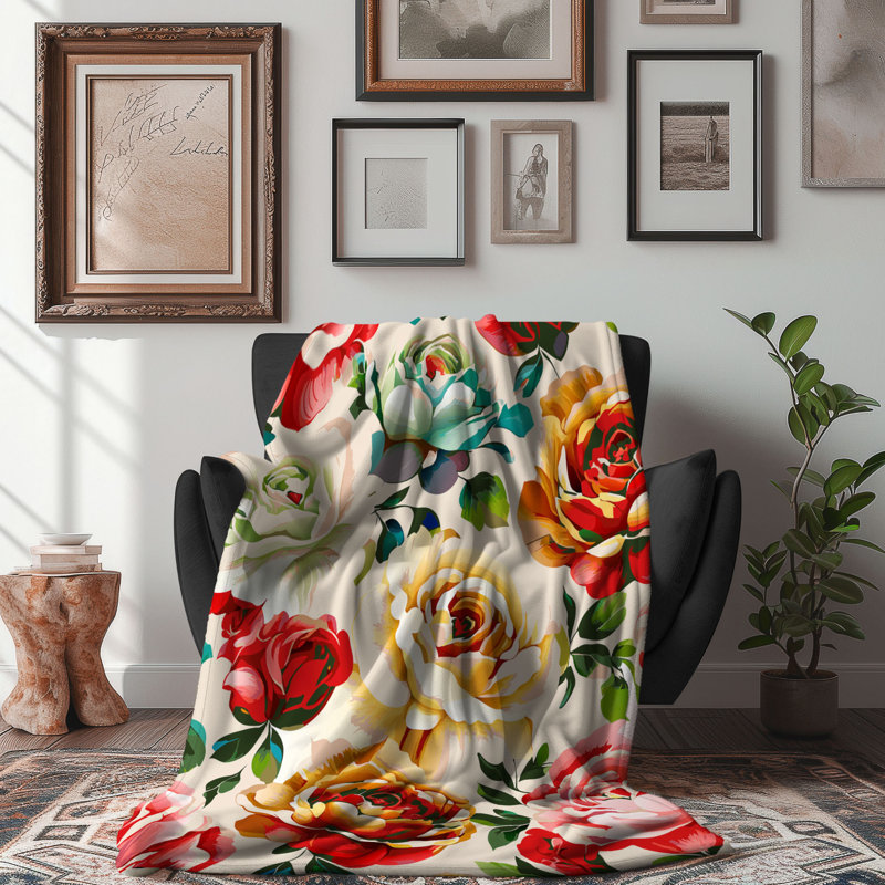 Motif Groovy - 1 pièce Sherpa Premium, Lit simple, Rouge clair / bleu / vert floral