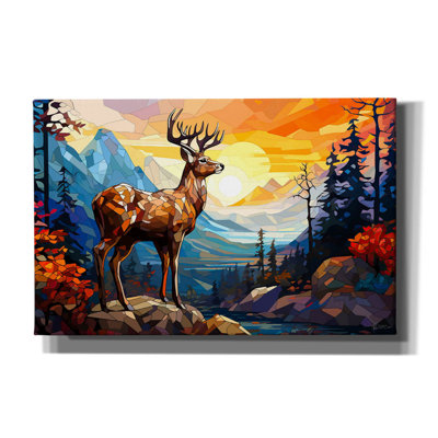 «Deer In The Forest On A Rock» par Momart, art mural sur toile, 40 po x 26 po