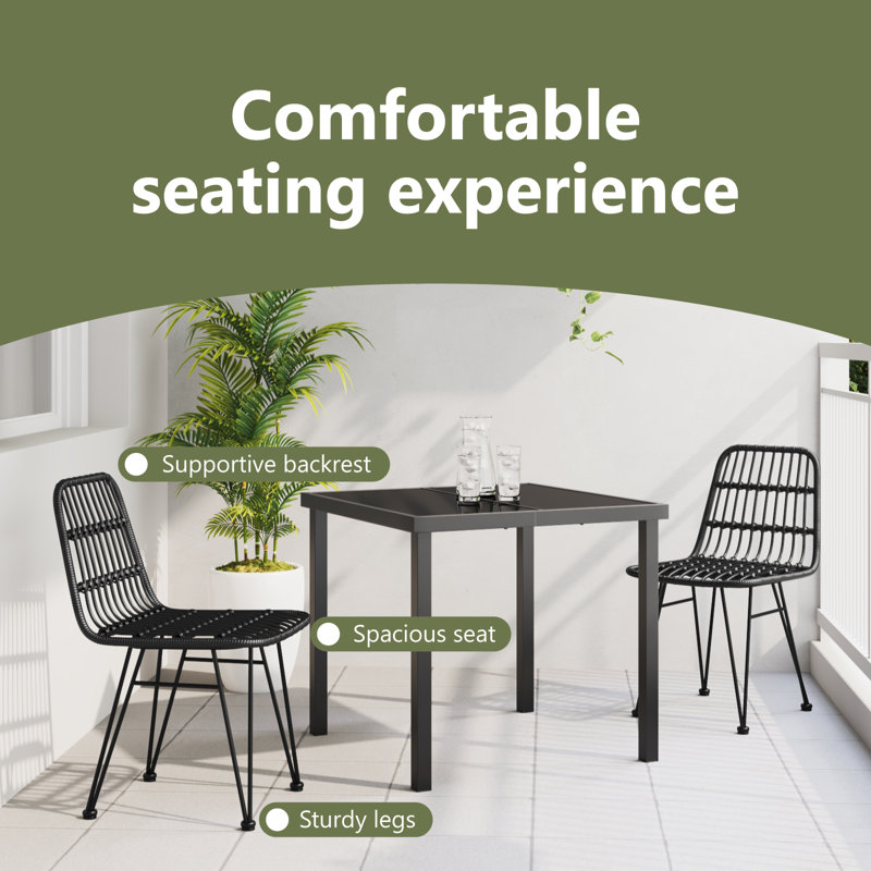 Square 3 - Piece 2 - Person 80Cm L Outdoor Dining Set, Black
