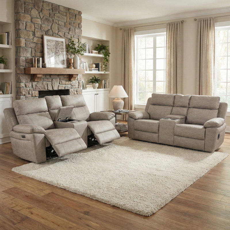 Chaqueta 2 Piece Reclining Sofa Set, Light Grey