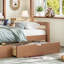 Lit simple superposé au dessus d'un lit double avec tiroirs de rangement, garde-corps courbé chic et tablettes de rangement latérales, structure de lit superposé en bois massif avec échelle, pas de sommier nécessaire, naturel profond-1868594711-1868594715
