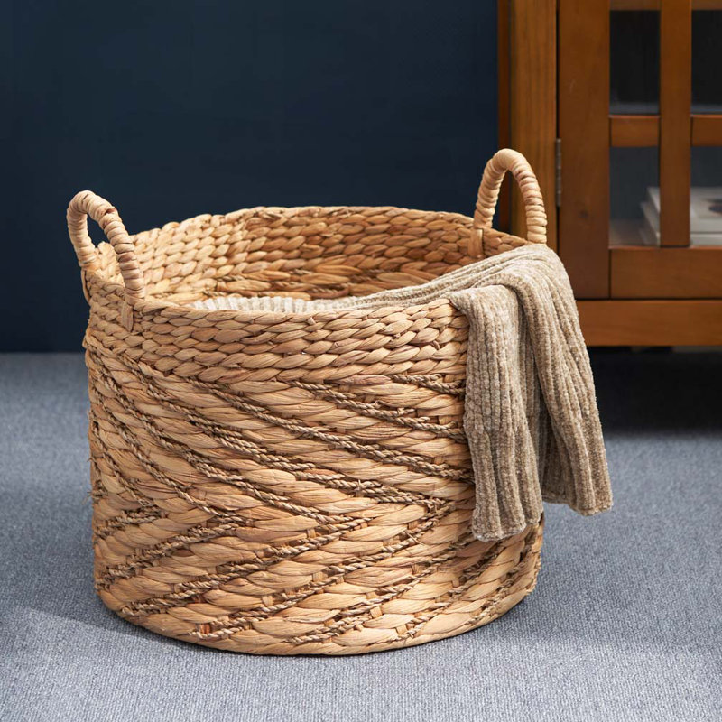 Round Water Hyacinth Seagrass Woven Basket with Handles