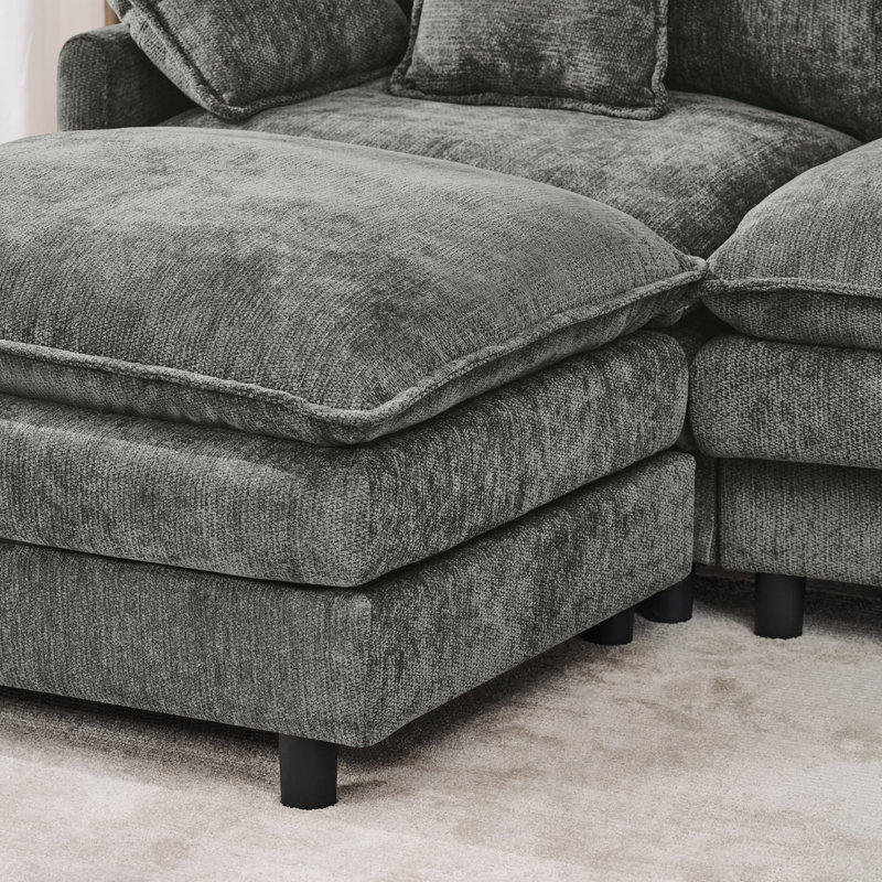 101.9-Inch Three-Seater Sofa, Made Of Chenille Fabric, Equipped With A Movable Footstool, Modular Design, Suitable For Various Settings Such As Living Rooms, Bedrooms, And Apartments.