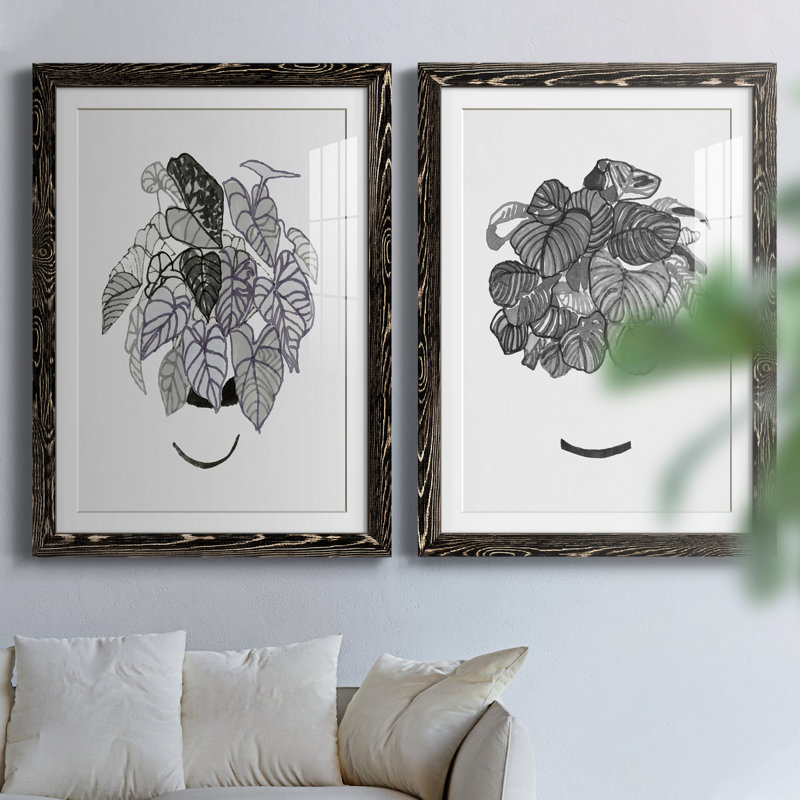B&W d'intérieur plante I - ensemble de 2 reproductions de dessins, H 43,5 po x l 31,5 po x P 1 po, Papier encadré noir