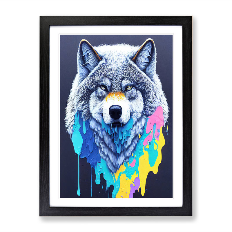 Wolf Paint Drips No.2 Abstract - Wall Art, Black Framed Paper, 64cm H x 46cm W x 2cm D