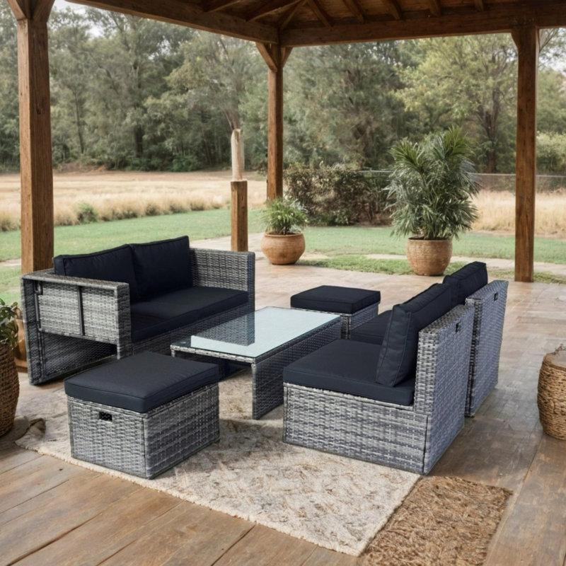 Ensemble de conversation modulaire en osier 6 pièces pour patio 6 pièces