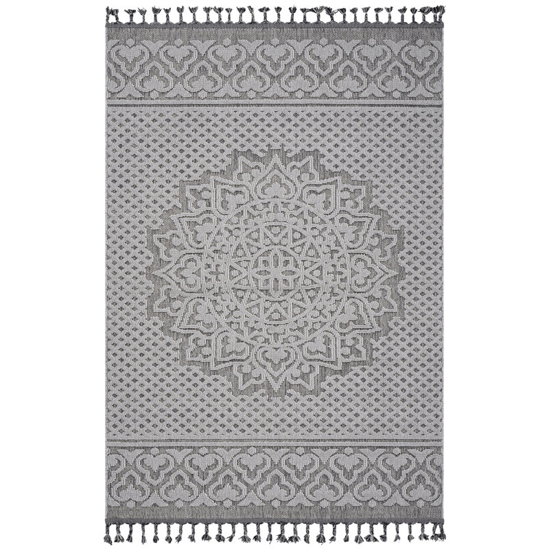 Loom & 4x6 Gray/white Area Rug Medallion - Non-shedding, , For Dining Room And Study Soft Pile, Bedroom