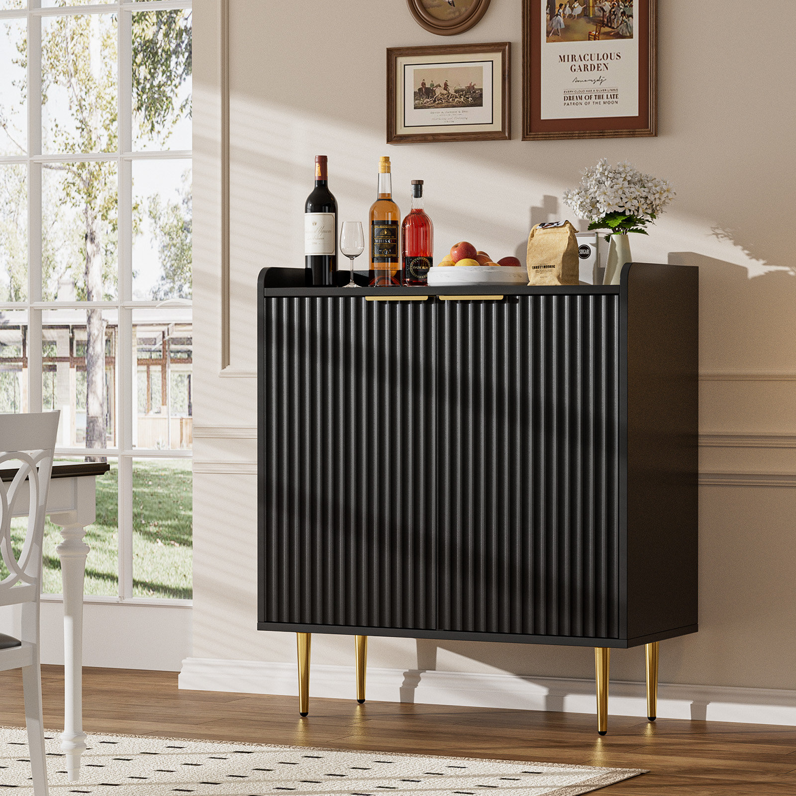 Mercer41 37.4'' Modern Coffee Bar Cabinet With Wine Racks And Drawer ...