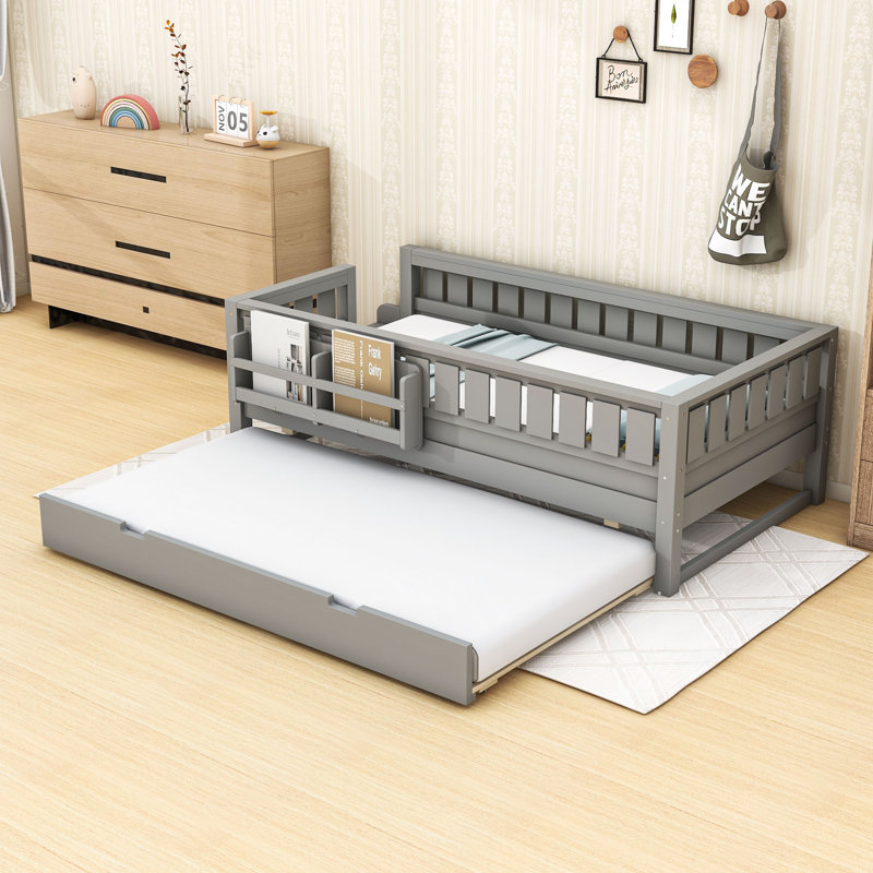 Lit avec bibliothèque intégrée et lit gigogne, Grey, Twin