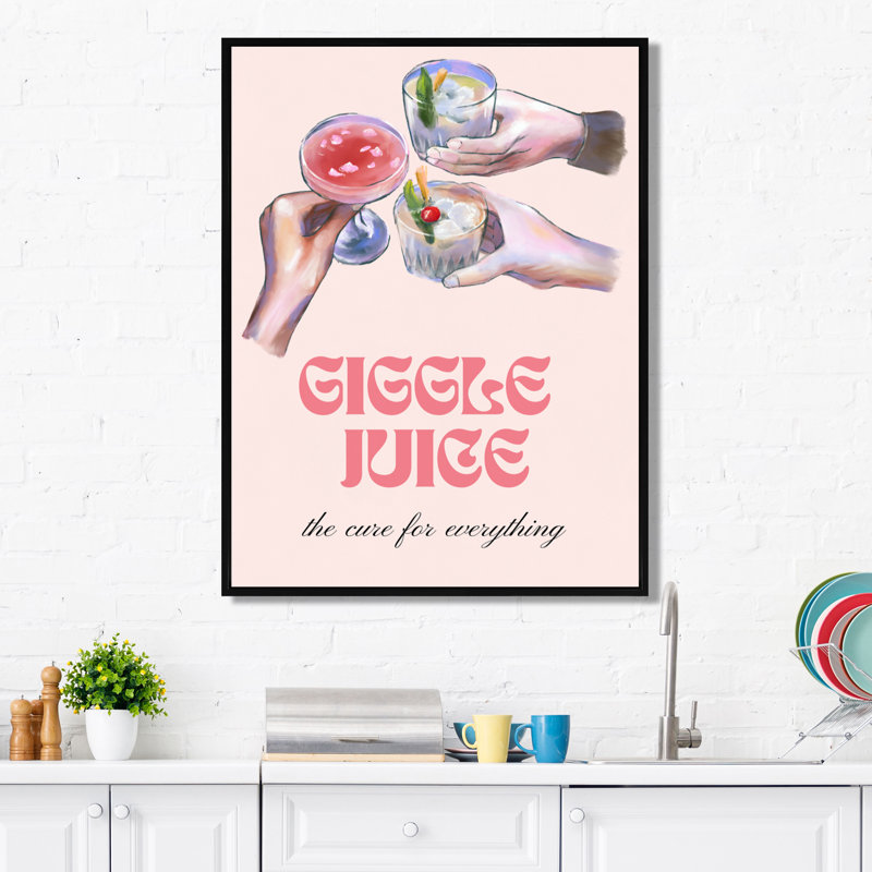 Giggle Juice The Cure For Everything - Cocktails Wall Decor, Black Floater Framed Canvas, 20" H x 12" W x 1" D
