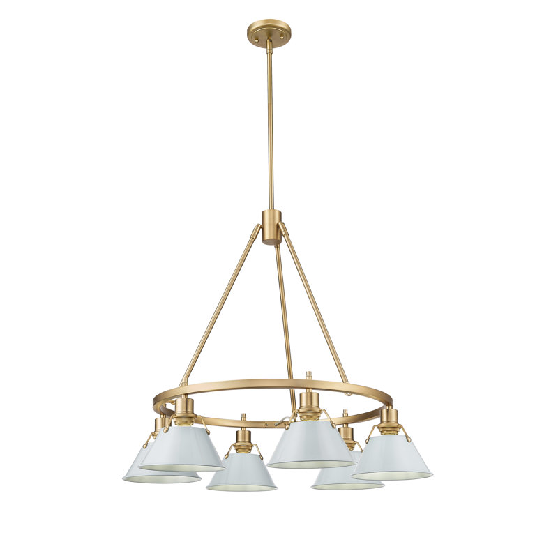 Felda 6 - Light Steel Dimmable Cone Chandelier, Brushed Champagne Bronze, Dusky Blue