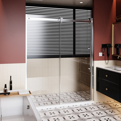 Single Sliding Shower Door 72 In H X 60 W With 1/4 Inch Thick Clear Tempered Glass, Aluminum Alloy Guide, Stainless Steel Handle - Reversible Mount, Smooth Operation Handle, Zinc Roller Rail, Glass