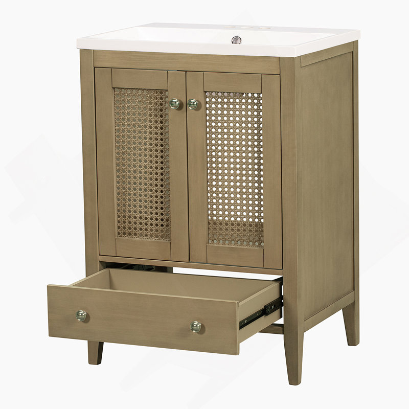 Meuble-lavabo en rotin naturel 24 po avec lavabo