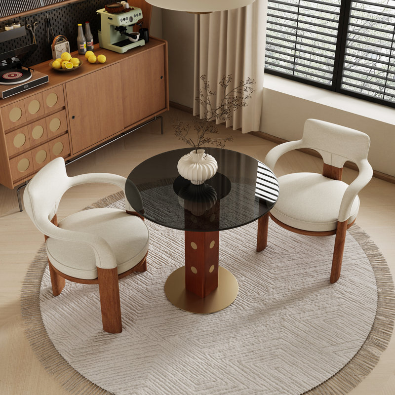 Table de salle à manger contemporaine de 33 po avec pieds en noyer et accents dorés Contemporary Luxe, Gris