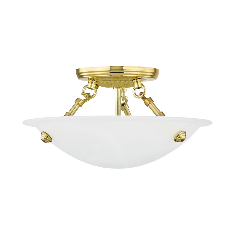 Plafonnier semi-encastré 3 lumières Aneudi, Laiton poli, H 6 po x l 12 po x P 12 po