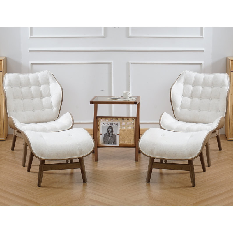 Jeyshan Upholstered Lounge Chair and Ottoman, Beige Polyester