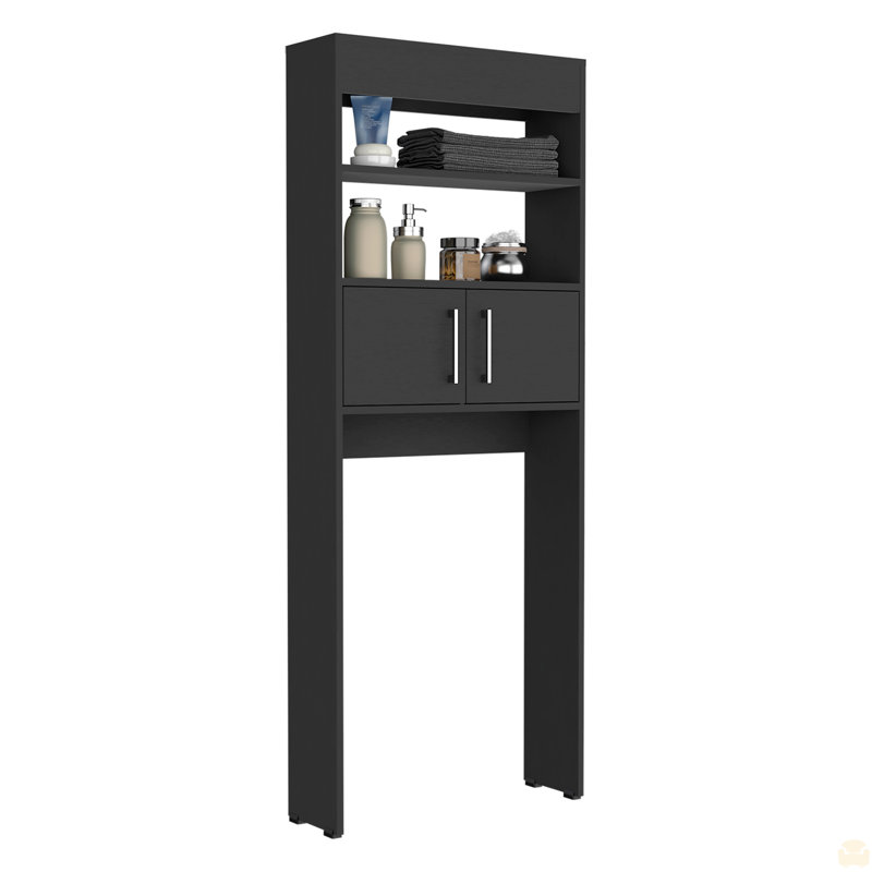 Armoire au-dessus de la toilette 63H ", deux tablettes, porte double, Noir