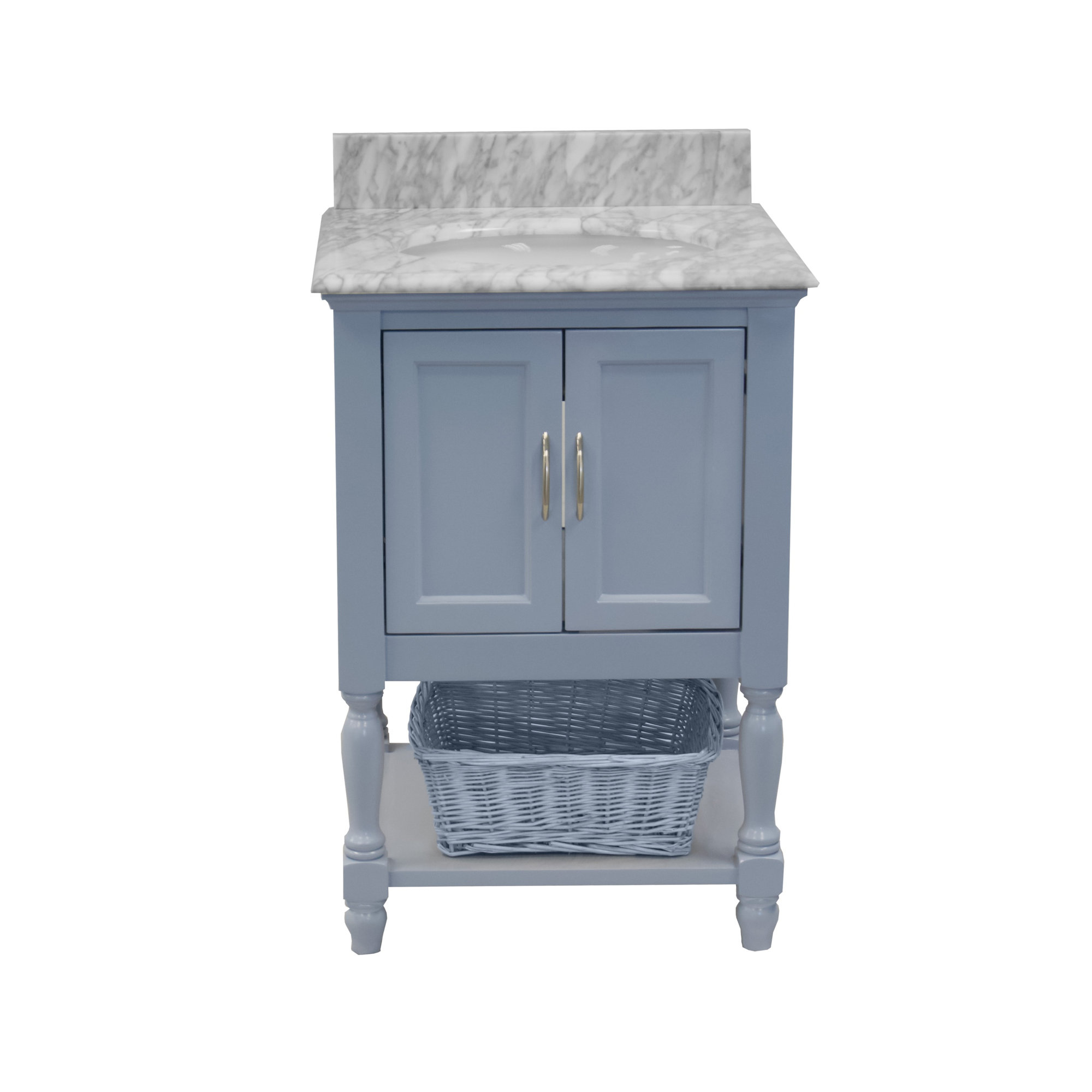 Hampton 24'' Single Bathroom Vanity, Carrara Marble, Powder Blue