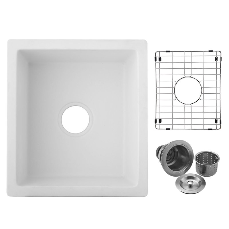 Évier de bar en quartz avec grille et crépine L 18 po x l 16 po Quartz