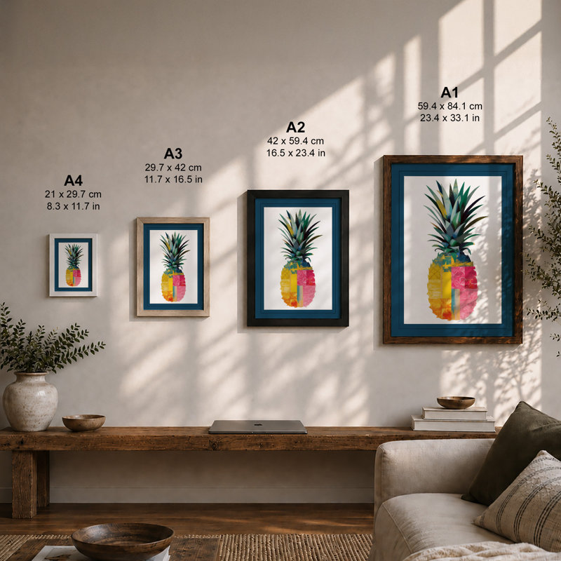 Split Pineapple Botanical - Framed Print, A3 - 42.0 x 29.7 cm, Unframed