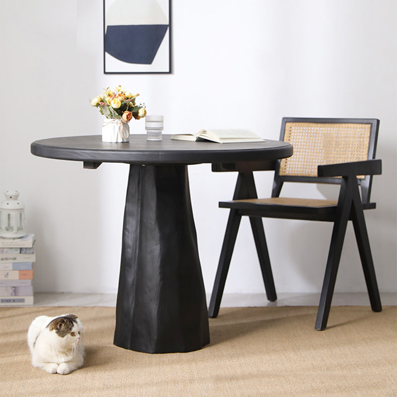 Black Round Solid Wood Dining table, 29.53"H x 39.37"L x 39.37"W