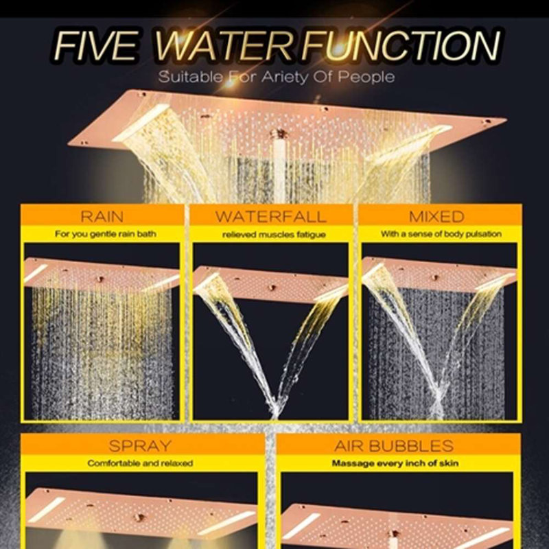 Vittoria Remote Controlled Thermostatic Ceiling Mount Musical Rainfall Waterfall LED Shower Head System with Hand Shower