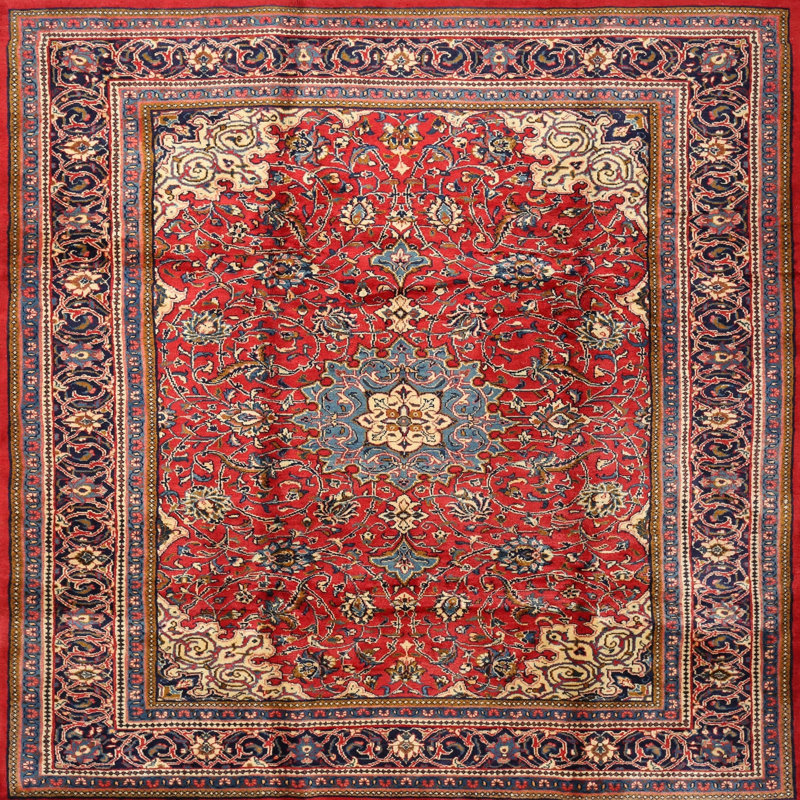 Tapis traditionnel rouge / brun Gadre, Carré 6 pi