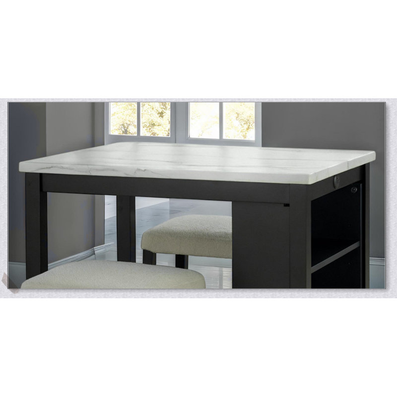 Table de salle à manger moderne noire ultra brillante avec tablettes latérales et 2 tabourets, parfaite pour les espaces compacts et la vie élégante