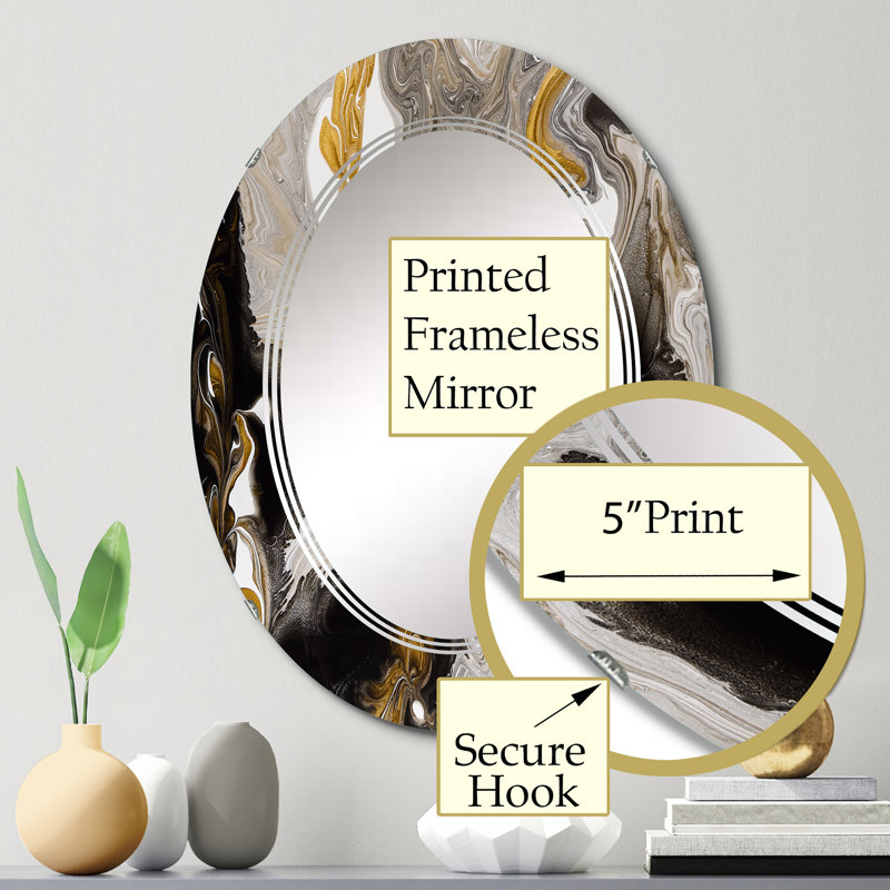 Or et marbre noir Waves I - Miroir mural moderne, 30 po x 20 po