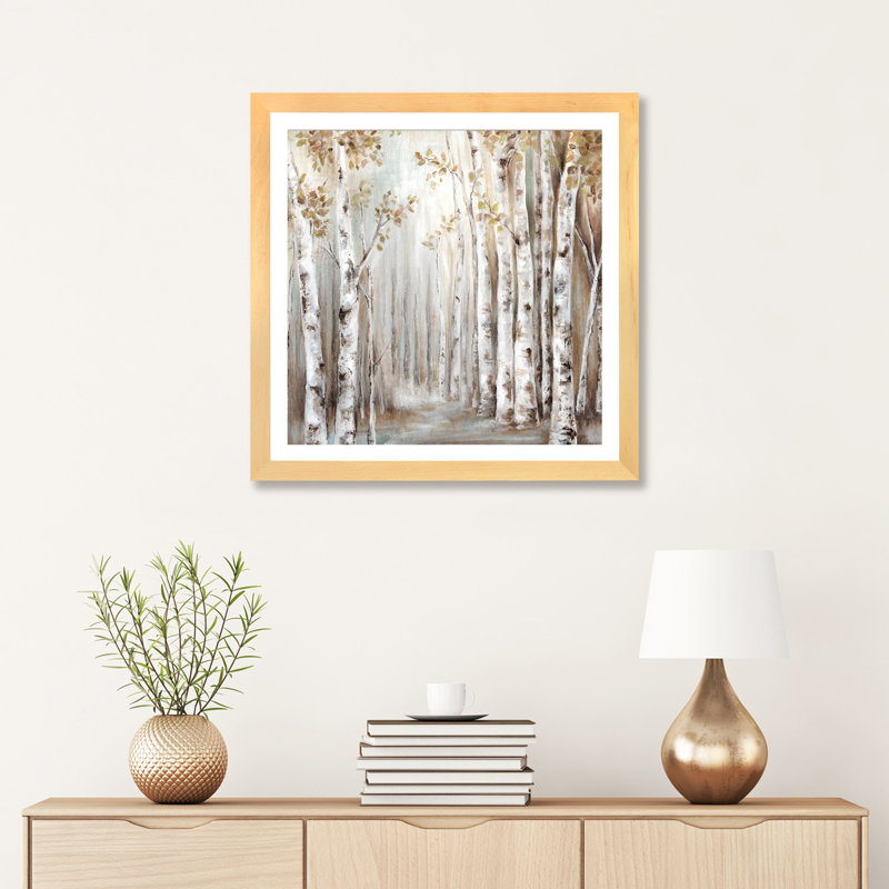 «Sunset Birch Forest III» - reproduction, H 24 po x l 24 po x p 1 po, Papier bois naturel