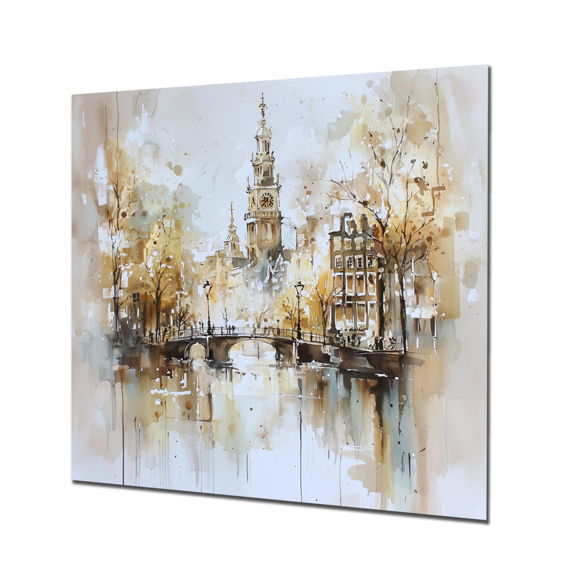Watercolor Amsterdam Soft Dreamy Architecture I - Cityscapes Metal Decor, Amsterdam Metal Print, 23" H x 23" W x 0.84" D