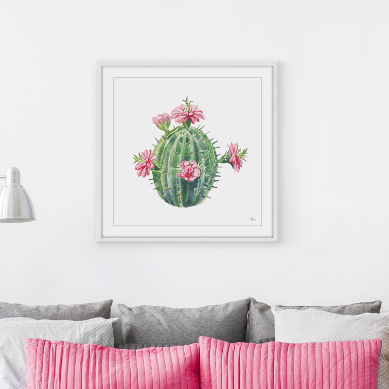 « phoenix cactus », reproduction de peinture à l’aquarelle encadrée, H 18 po x l 18 po x P 1,5 po