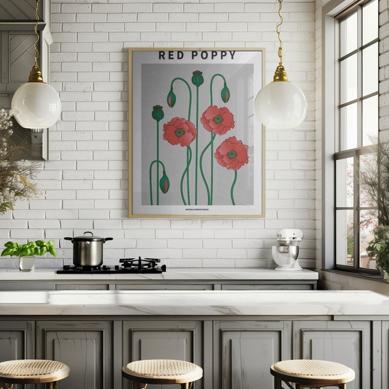 "Red Poppy", art mural texturé encadré, Noir, H 14 po x l 10 po