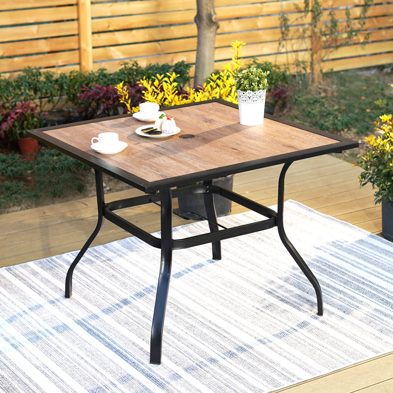 Square Outdoor with Umbrella Hole Dining Table - 94 cm W 94 cm D, Brown