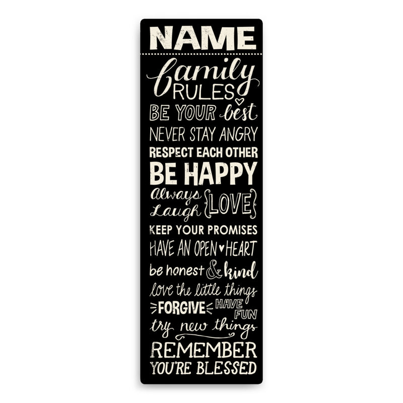 « family rules », art textuel personnalisé sur toile