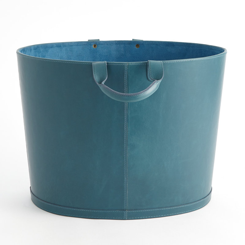 Oversized Oval Leather Basket, Azure