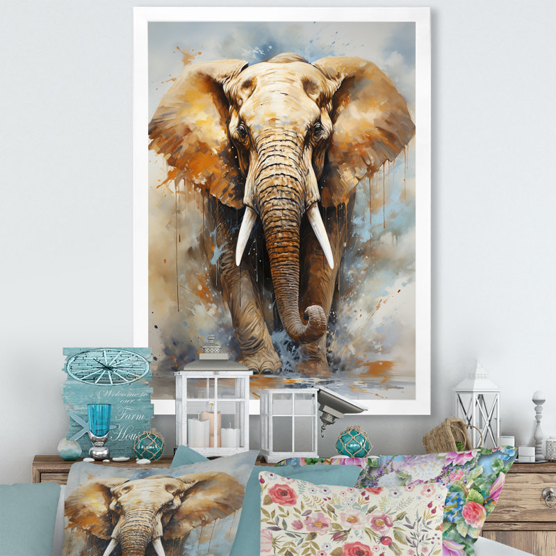 Magnifique portrait d'éléphant I, Cadre simple blanc, H 40 po x l 30 po x P 1,5 po