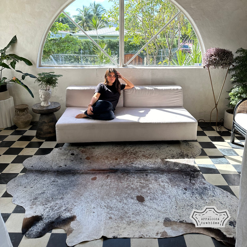 Large 6 × 7 ft Multicolor Speckled Cowhide Rug - 100% Genuine Leather - Natural Luxury Boho-Chic Accent, Cowhide 6' x 7'