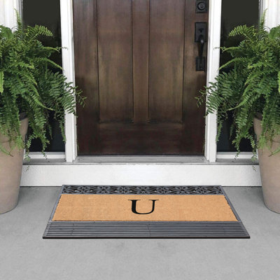 Natural Rubber & Coir 24x36 Monogrammed Doormat For Front Door, Anti-Shed Treated Durable Doormat