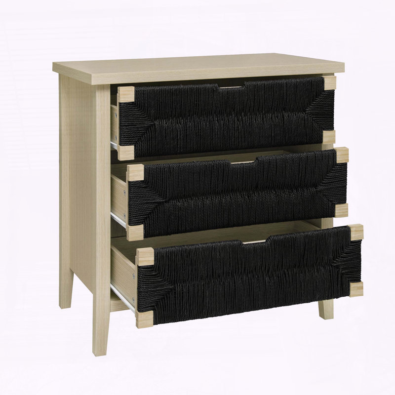 Buffet à 3 tiroirs avec tablettes réglables et détails en corde tissée à la main