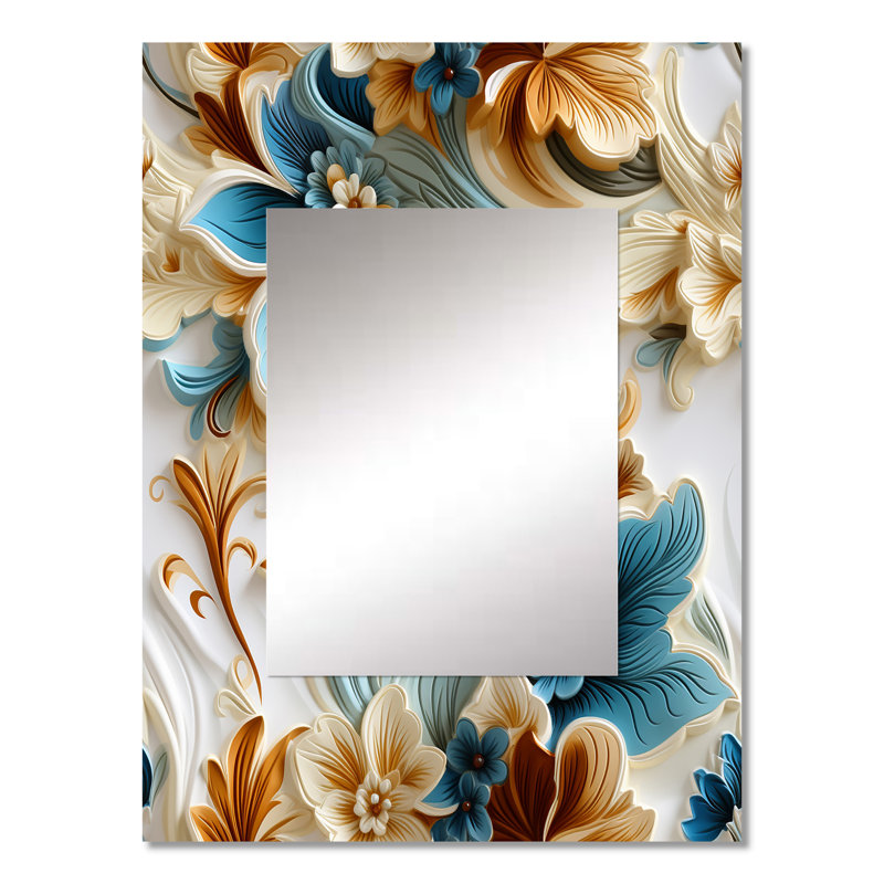 Alvana rustique cachemire doré turquoise jardins - miroir mural floral, miroir décoratif floral, impression d'art en métal