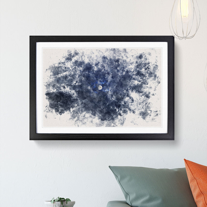 Moon Through The Clouds - Single Picture Frame Print on MDF, 45cm H x 63cm W x 2cm D, Black Framed