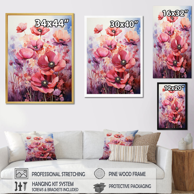 «Palomina Meadow Anemone Abundance», reproduction sur toile, H 44 po x l 34 po x P 1,5 po, Cadre doré à coins fermés