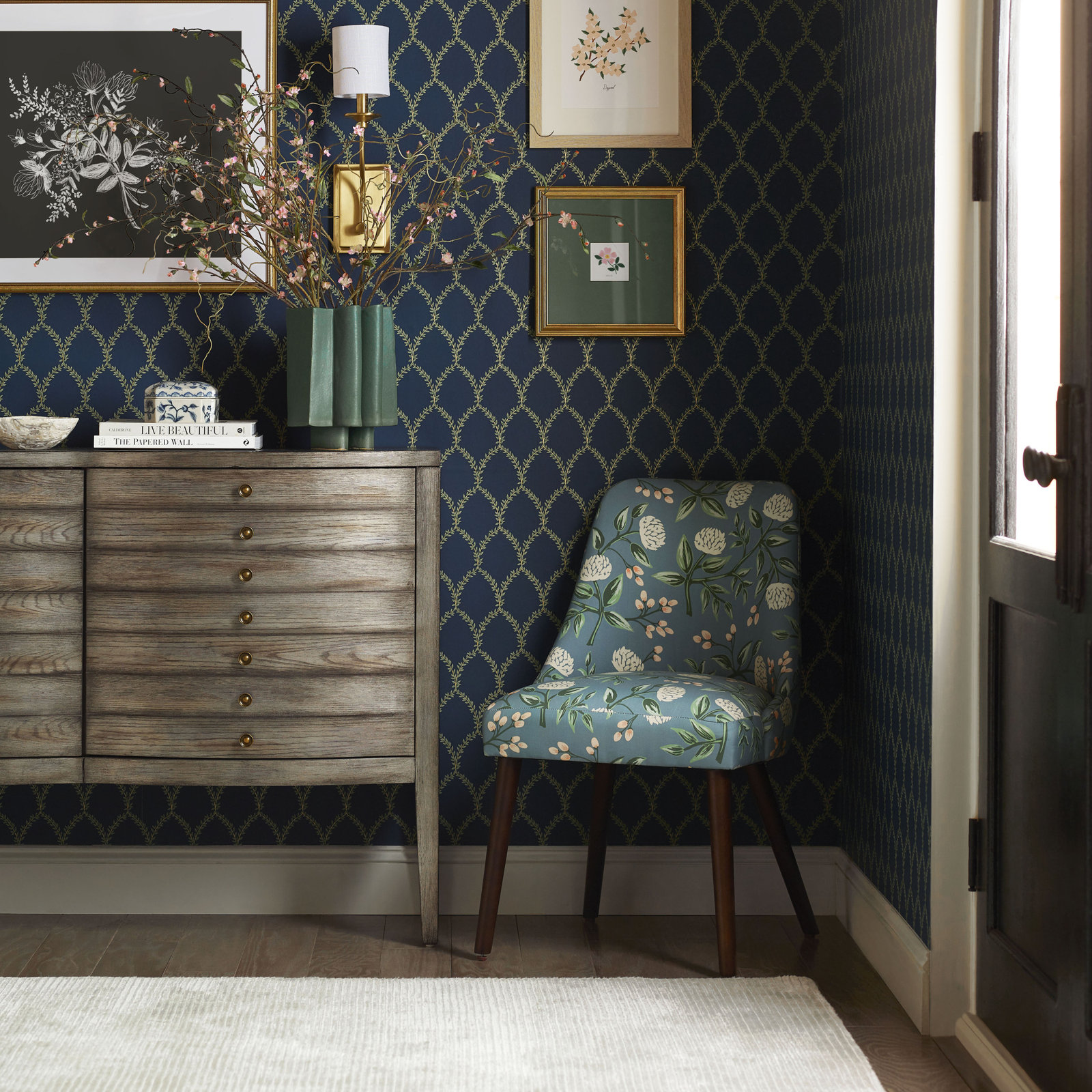 Rifle Paper Co. x Cloth & Company Clare Dining Chair, Emerald Peoonies