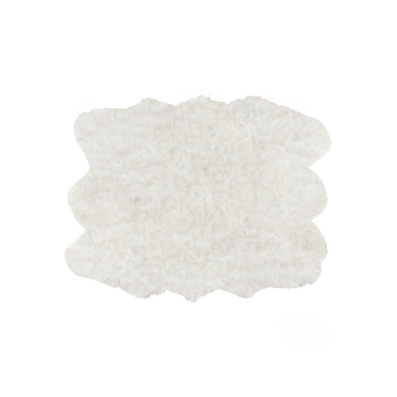 Arlett Off White Faux Sheepskin Washable Area Rug, Novelty 5' x 6'
